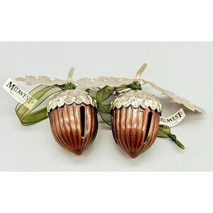 Midwest Cannon Falls Acorn Bell Christmas Ornaments Vintage Silver Brown